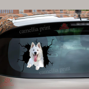 White German Shepherd Crack Sticker Car Window Happy Waterproof Labels For Bottles Gift Delivery