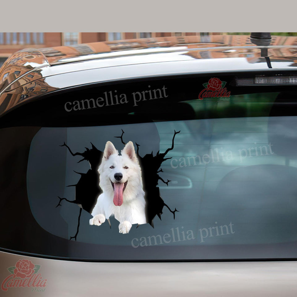 White German Shepherd Crack Sticker Car Window Happy Waterproof Labels For Bottles Gift Delivery
