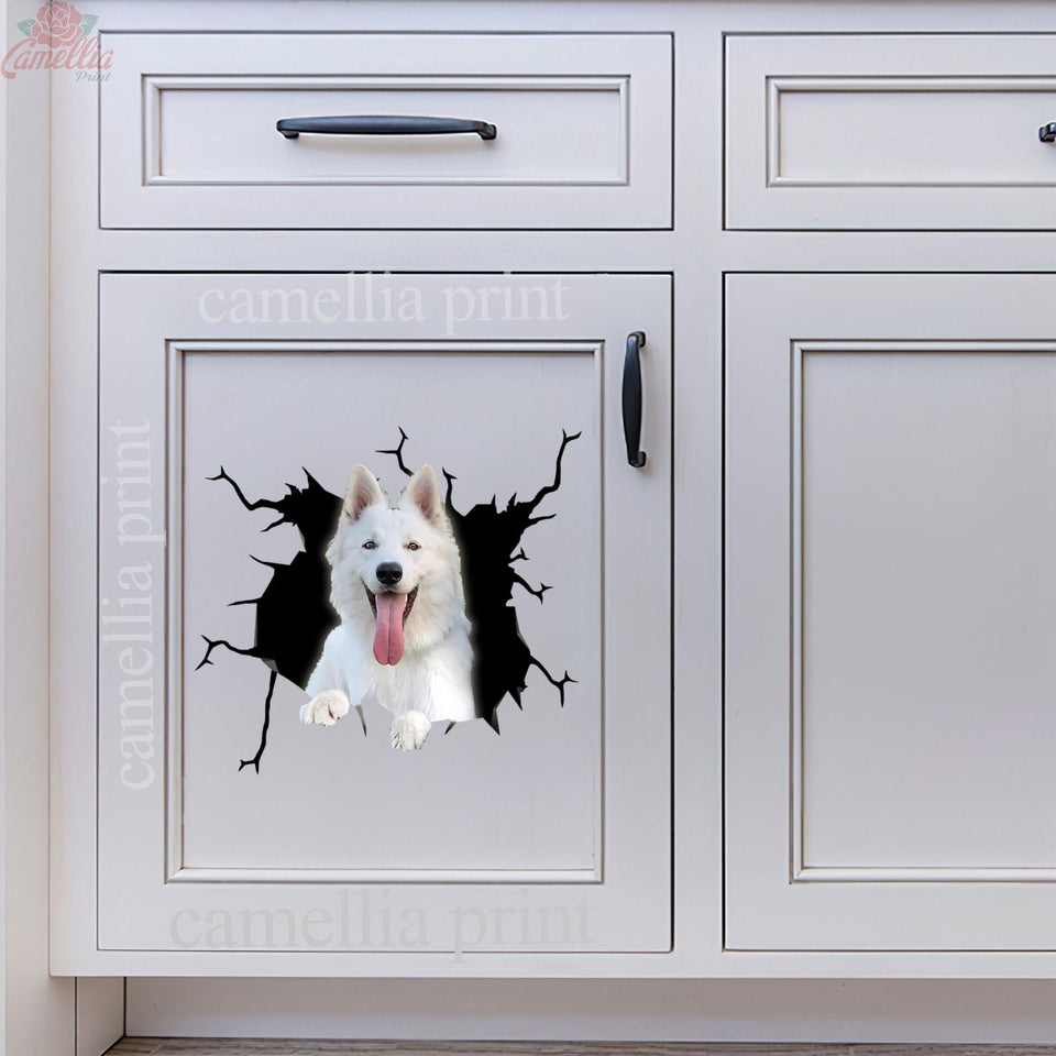 White German Shepherd Crack Sticker Car Window Happy Waterproof Labels For Bottles Gift Delivery