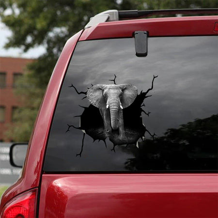 [sk0886-snf-ptd]-elephant-crack-car-sticker-animals-lover
