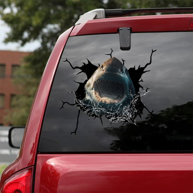 [sk0238-snf-hnd]-funny-sharks-crack-animal-car-sticker-lover