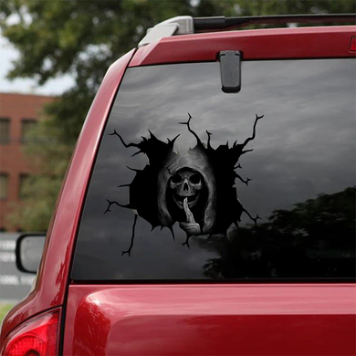 [sk0330-snf-tnt] Skull Crack Car Sticker - Camellia Print