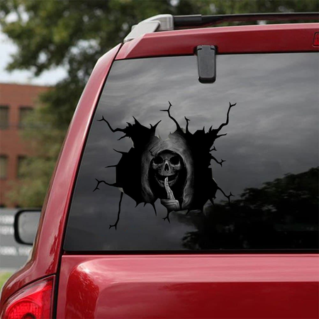 [sk0330-snf-tnt] Skull Crack Car Sticker - Camellia Print