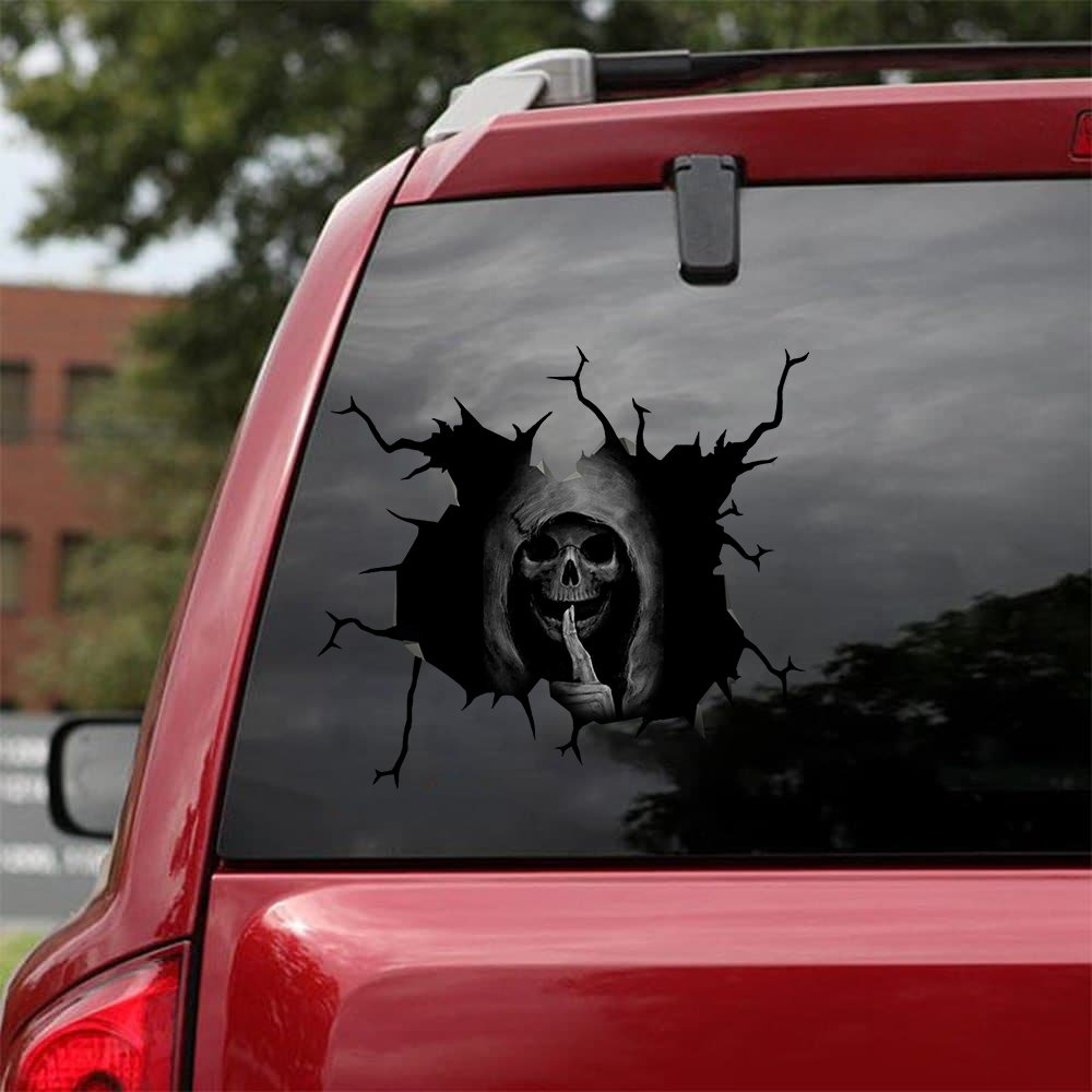 [sk0330-snf-tnt] Skull Crack Car Sticker - Camellia Print