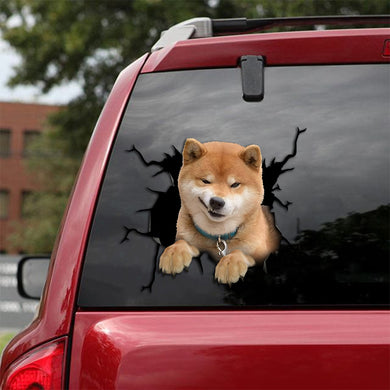 [th0087-snf-tpa]-yellow-shiba-crack-car-sticker-dogs-lover