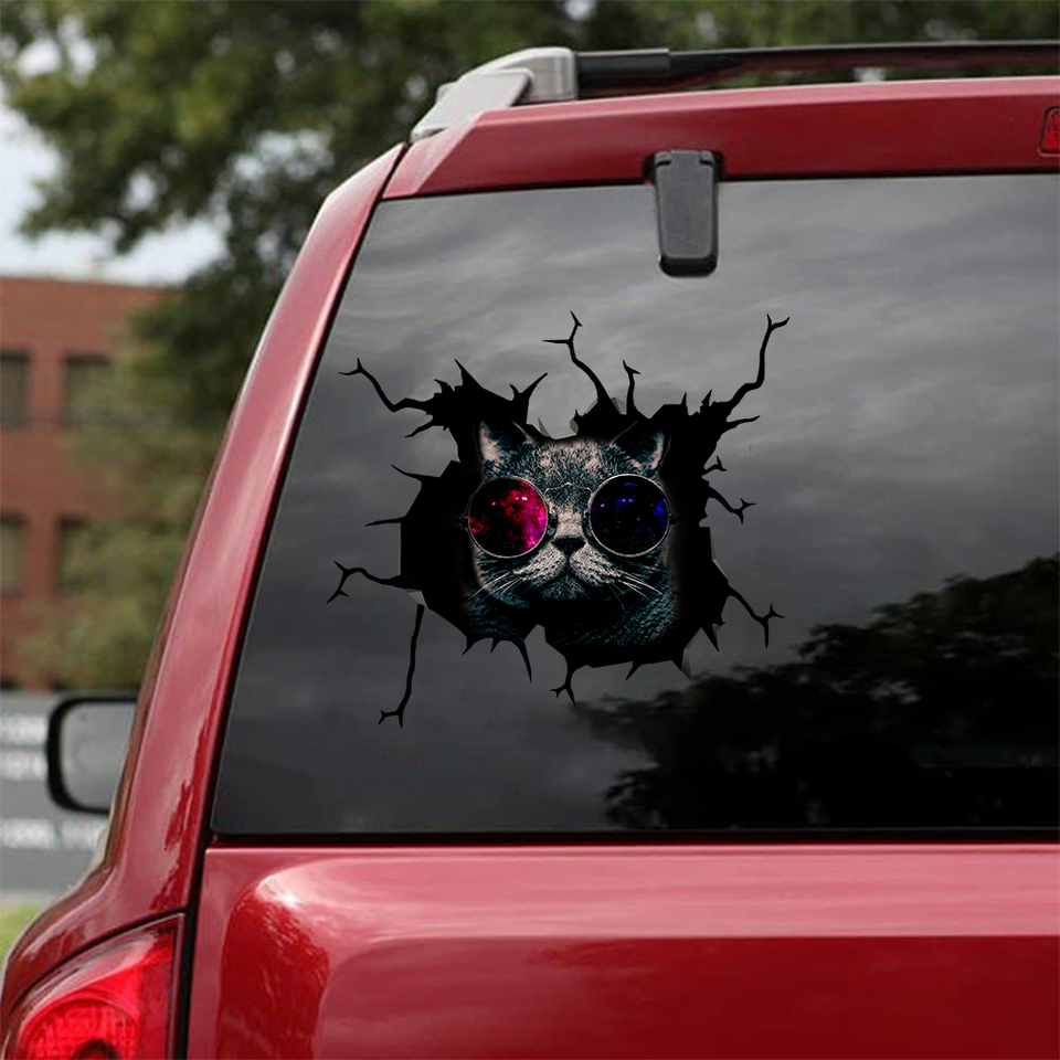 [sk0372-snf-tnt] Funny Black Cats Crack Car Sticker Cats lover - Camellia Print
