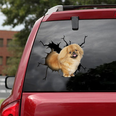 [ld0558-snf-lad]-pekingese-crack-car-sticker-dogs-lover