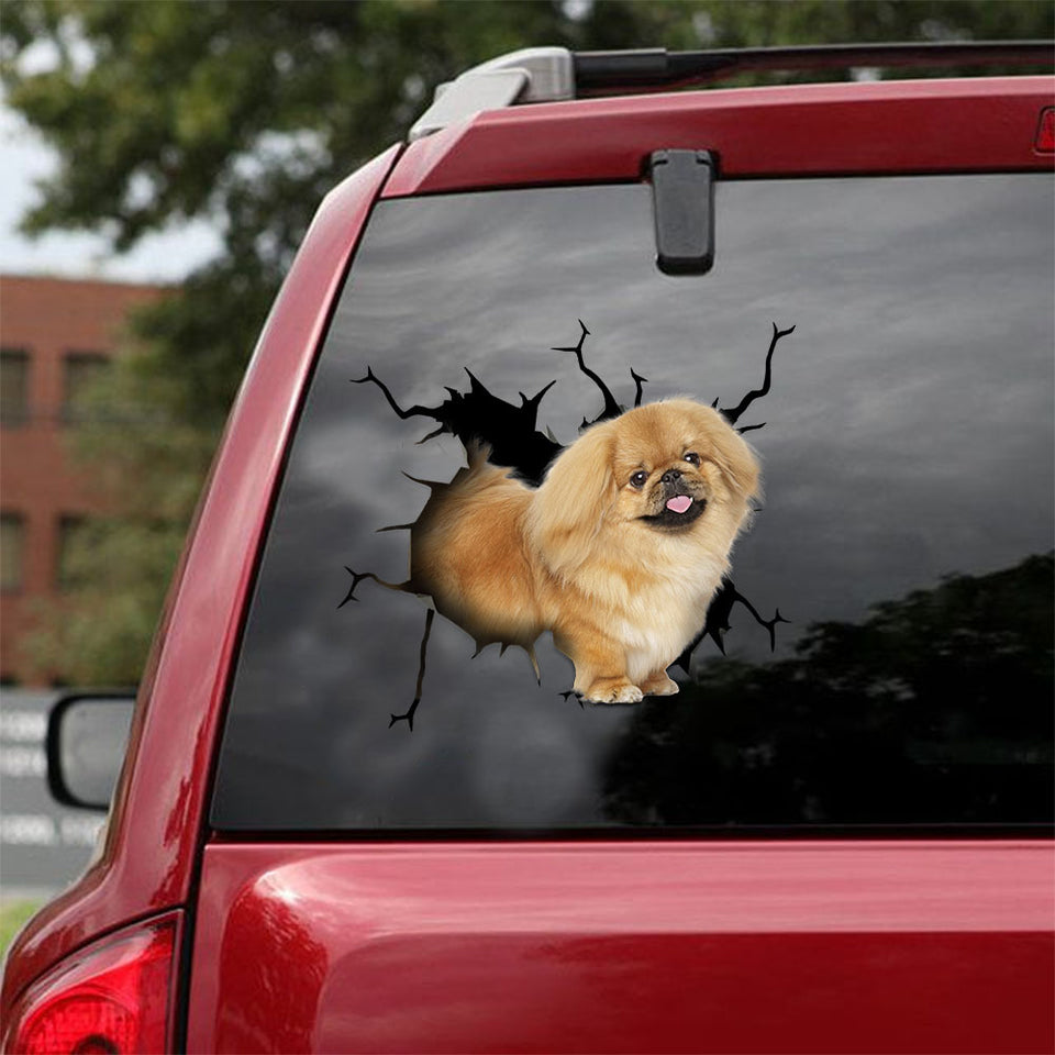 [ld0558-snf-lad]-pekingese-crack-car-sticker-dogs-lover
