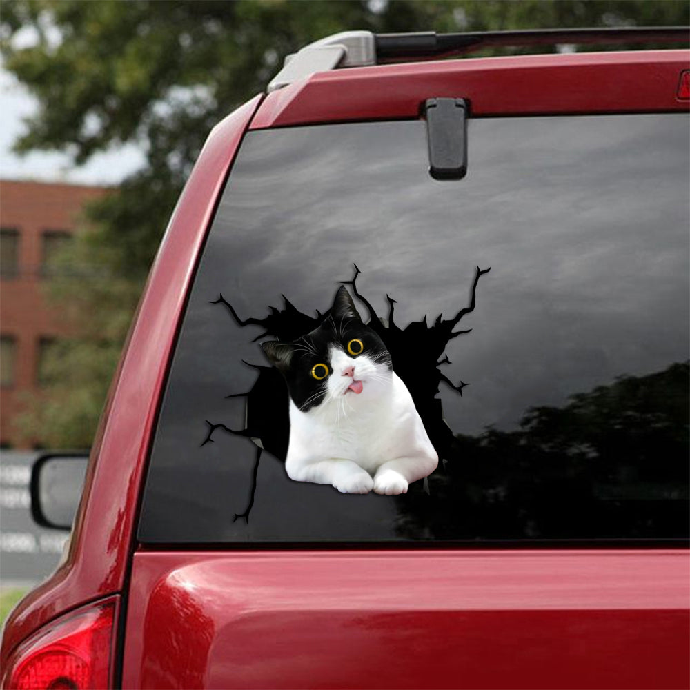 [sk1487-snf-tpa]-tuxedo-cat-crack-sticker-cats-lover