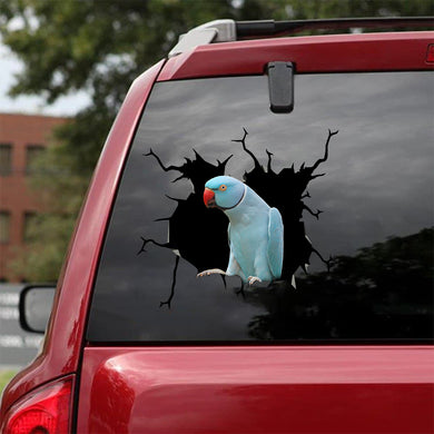 [bv0087-snf-tnt]-female-blue-indian-ring-neck-crack-car-sticker-birds-lover