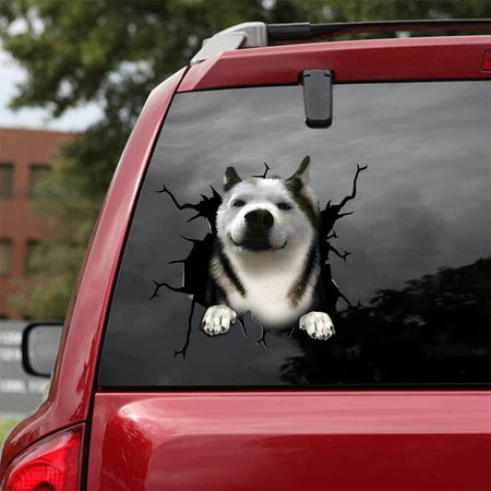 [sk1970-snf-tpa]-husky-crack-car-sticker-dog-lover