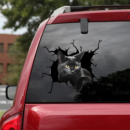 Black Cat Crack Sticker Car Window Happy Anime Car Decals Good Fathers Day Gifts