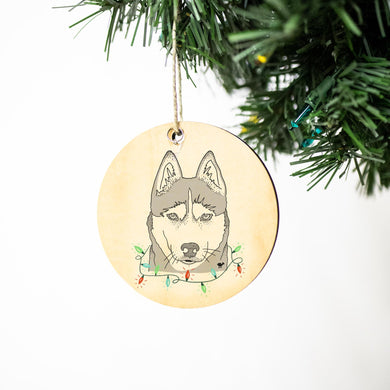 Christmas Lucky Husky Christmas Ornament, Christmas Gift, Circle Ornament