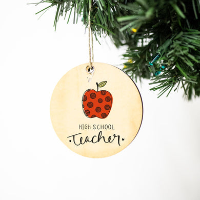 High School Teacher Apple Christmas Ornament, Christmas Gift, Circle Ornament
