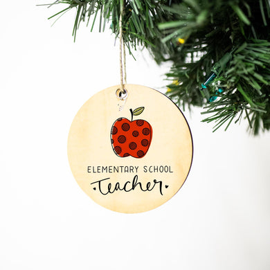 Elementary School Teacher Apple Christmas Ornament, Christmas Gift, Circle Ornament