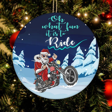 Biker Ornament, Oh What Fun, It Is to Ride, Christmas Ornament, Christmas Gift, Circle Ornament