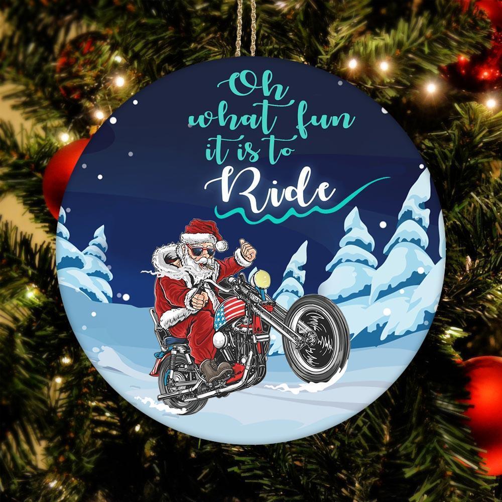 Biker Ornament, Oh What Fun, It Is to Ride, Christmas Ornament, Christmas Gift, Circle Ornament