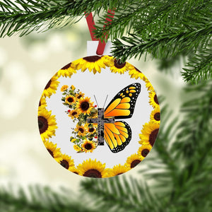 Faith Sunflower Butterfly, Christmas Ornament, Christmas Gift, Circle Ornament