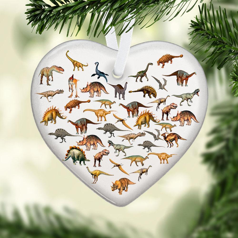 Dinosaurs Heart Ceramic Ornament, Christmas Ornament, Christmas Gift