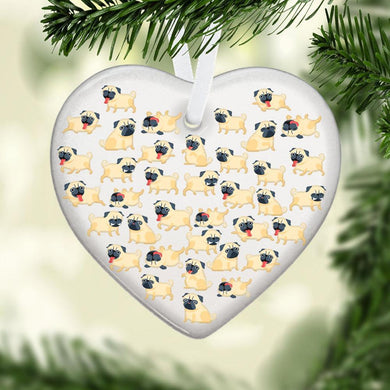 Blonde Pug Heart Ceramic Ornament, Christmas Ornament, Christmas Gift