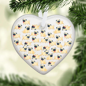Blonde Pug Heart Ceramic Ornament, Christmas Ornament, Christmas Gift
