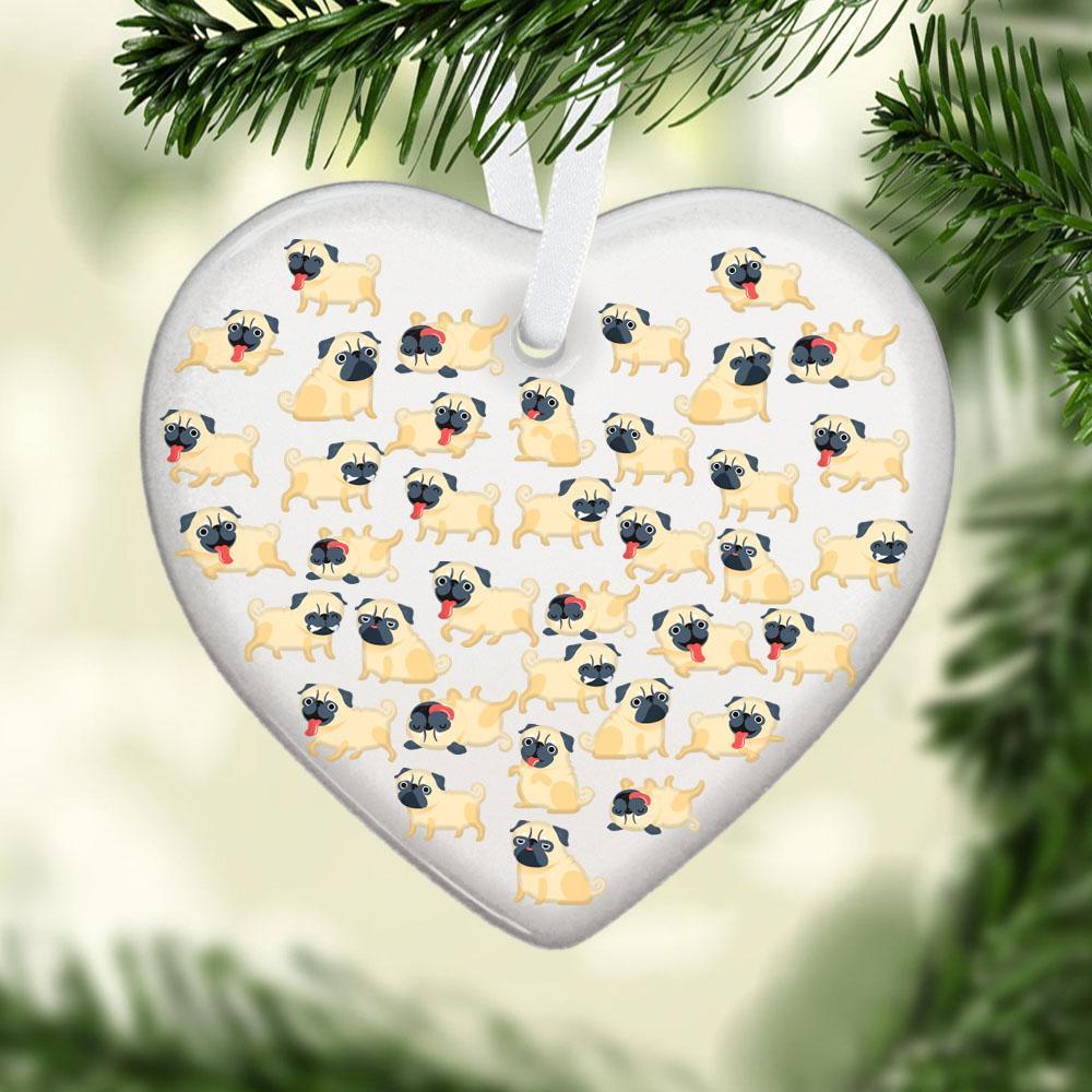 Blonde Pug Heart Ceramic Ornament, Christmas Ornament, Christmas Gift