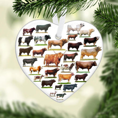 Cows Heart Ceramic Ornament, Christmas Ornament, Christmas Gift