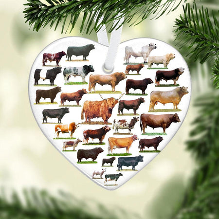 Cows Heart Ceramic Ornament, Christmas Ornament, Christmas Gift