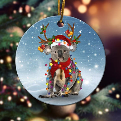 Christmas Koala Ornament, Christmas Ornament, Christmas Gift, Ceramic Circle Ornament