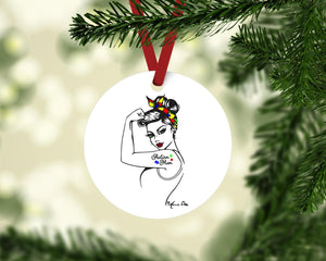 Autism Mom Ornament, Christmas Ornament, Christmas Gift, Ceramic Circle Ornament