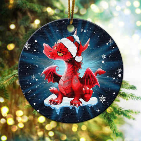 Christmas Dragon Ornament, Christmas Ornament, Christmas Gift, Ceramic Circle Ornament
