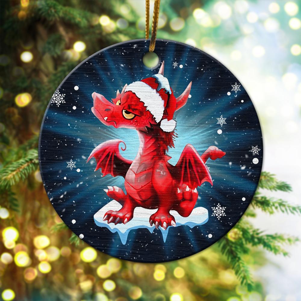 Christmas Dragon Ornament, Christmas Ornament, Christmas Gift, Ceramic Circle Ornament