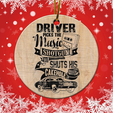 Christmas Driver Pick the Music Ornament, Christmas Ornament, Christmas Gift, Ceramic Circle Ornament