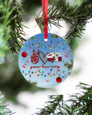 Camping Peace Love Camp Circle Ornament, Christmas Ornament, Christmas Gift