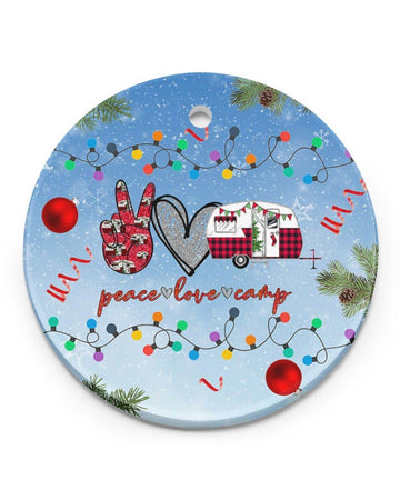Camping Peace Love Camp Circle Ornament, Christmas Ornament, Christmas Gift