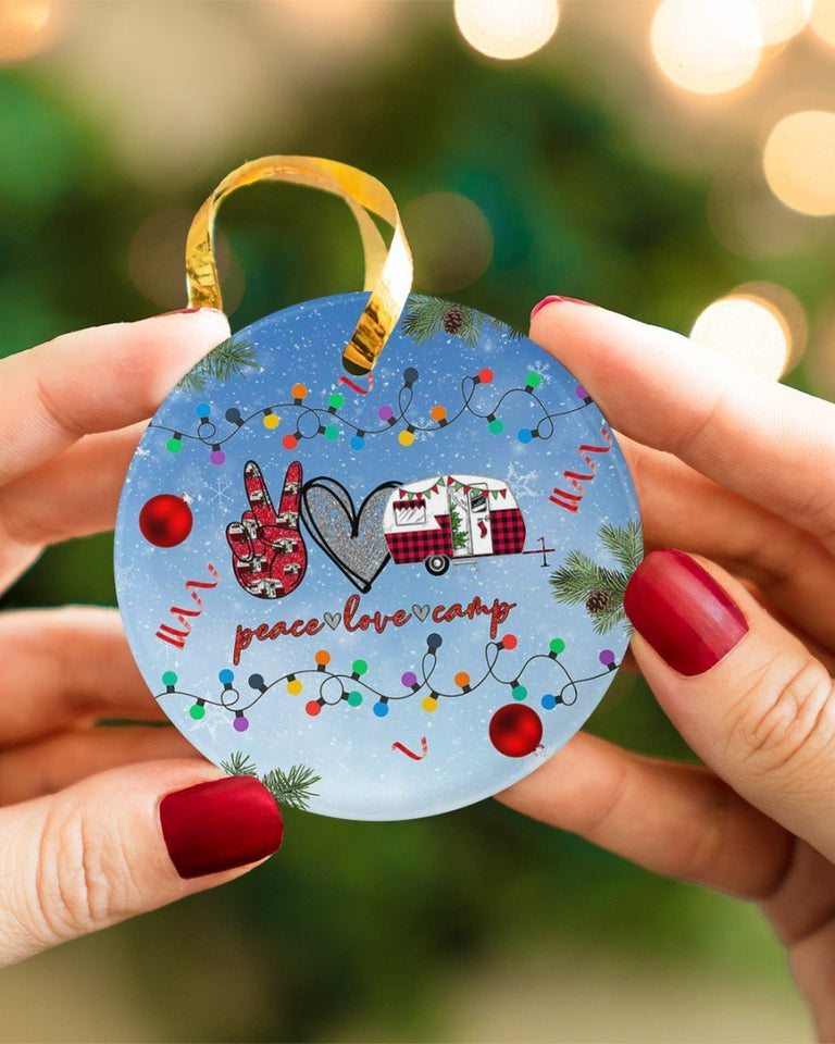 Camping Peace Love Camp Circle Ornament, Christmas Ornament, Christmas Gift