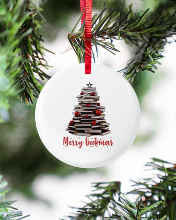 Book Lovers Merry Bookmas Circle Ornament, Christmas Ornament, Christmas Gift