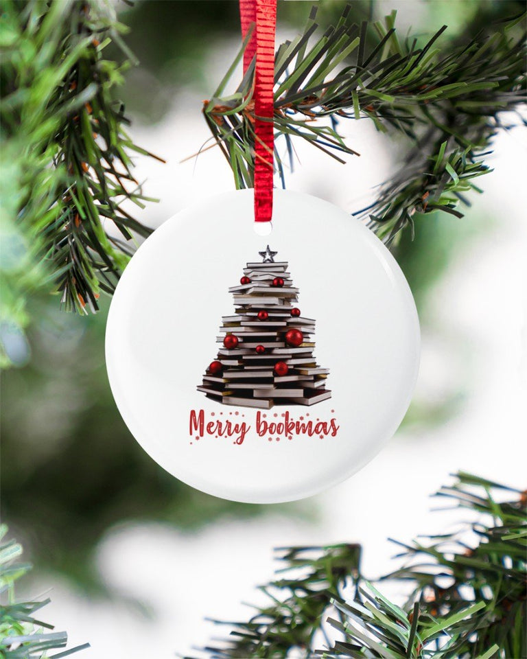 Book Lovers Merry Bookmas Circle Ornament, Christmas Ornament, Christmas Gift