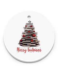 Book Lovers Merry Bookmas Circle Ornament, Christmas Ornament, Christmas Gift