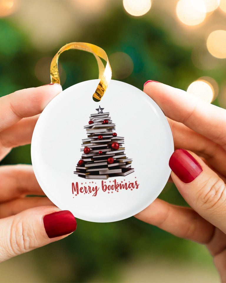 Book Lovers Merry Bookmas Circle Ornament, Christmas Ornament, Christmas Gift