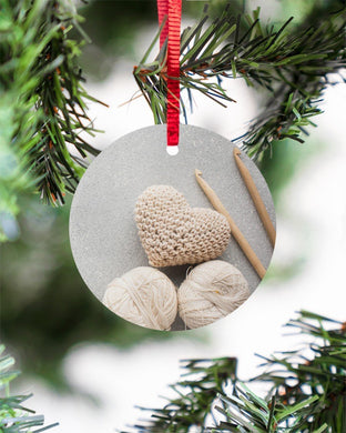 Crochet And Knitting, Heart Hook Yarn Circle Ornament, Christmas Ornament, Christmas Gift