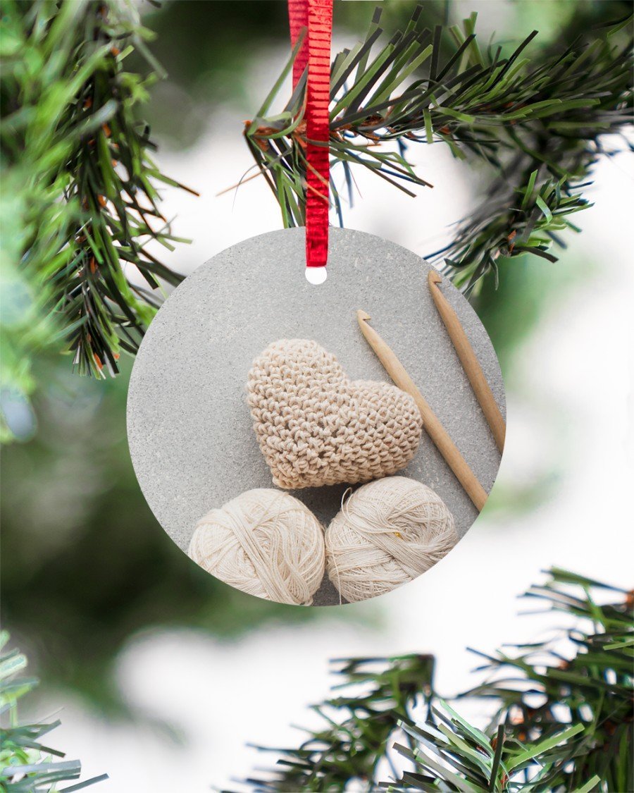 Crochet And Knitting, Heart Hook Yarn Circle Ornament, Christmas Ornament, Christmas Gift