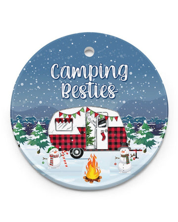 Camping Besties Circle Ornament, Christmas Ornament, Christmas Gift