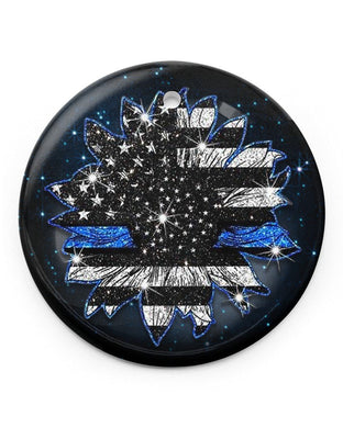 Blue Thin Sunflower Round Ornament Circle Ornament, Christmas Ornament, Christmas Gift