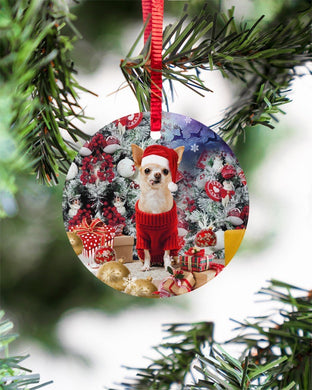 Chihuahua Xmas Gift Boxes Ornament Circle Ornament, Christmas Ornament, Christmas Gift