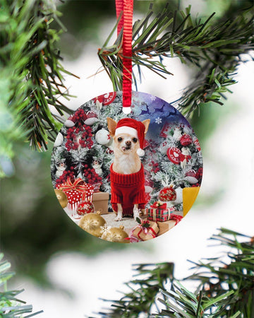Chihuahua Xmas Gift Boxes Ornament Circle Ornament, Christmas Ornament, Christmas Gift