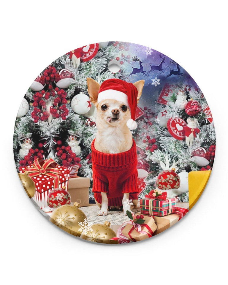 Chihuahua Xmas Gift Boxes Ornament Circle Ornament, Christmas Ornament, Christmas Gift