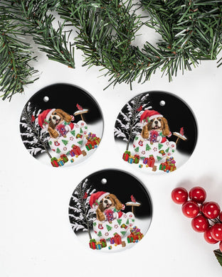 Cavalier King Colorful Present Gift For You Circle Ornament, Christmas Ornament, Christmas Gift