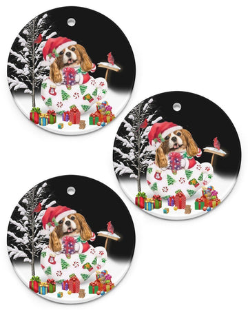 Cavalier King Colorful Present Gift For You Circle Ornament, Christmas Ornament, Christmas Gift