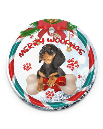 Dachshund Merry Woofmas Gift For You Circle Ornament, Christmas Ornament, Christmas Gift